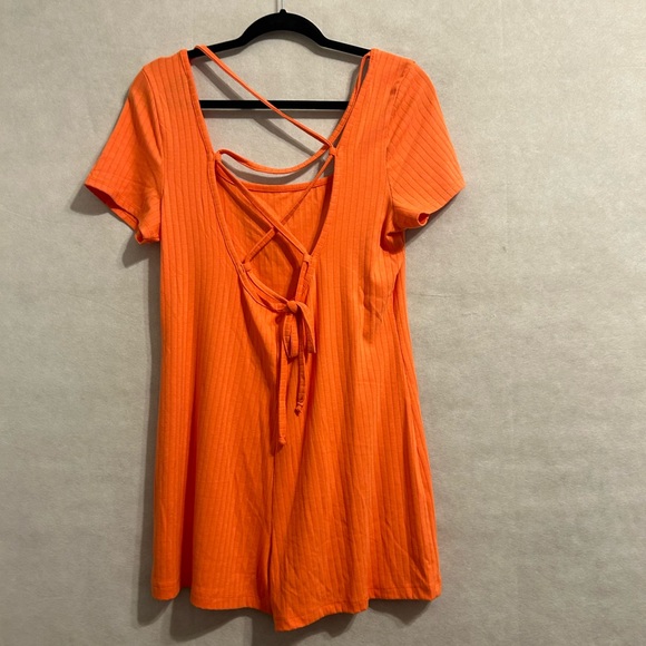 Wild Fable Women's XL Short Sleeve Lace-Up Back Fitted Romper orange NWOT - Picture 6 of 8